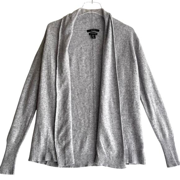 Tahari 100% 2-Ply Cashmere Sweater Pewter Gray Open Front Medium Cozy Old Money - Picture 1 of 8